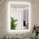 TETOTE 24 x 32 Backlit Bathroom Mirror Brushed Nickel Metal Frame LED Light Vanity 3-Color White/Warm/Natural Stepless Dimmable Anti-Fog Backlight Mirror Wall-Mounted