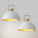 12'' Farmhouse Pendant Light 2 Pack White and Gold for Kitchen Island, Dome Industrial Metal Hanging Lighting Fixtures, Adjustable Height Dining Room Chandelier for Hallway and Foyer