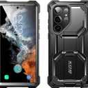 i-Blason for Samsung Galaxy S23 Ultra Case with Stand, [2 Front Frames] [Built-in Screen Protector] [Belt Clip Holster], Military-Grade Shockproof Rugged Phone Case for Samsung Galaxy S23 Ultra, Black