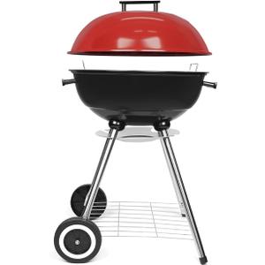 Charcoal Grills, Outdoor BBQ Grill with Side Table, Charcoal Grill with Wheels for Outdoor Grilling/Tabletop Cooking-Red