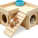 Wooden Hamster Hideout,Dwarf Hamster Hide House with Platform & Bowl & Ladder,Small Hamsters Maze Hut Hides Habitats Decor Cage Accessories for Gerbils,Mice,Mouse