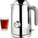 SUSTEAS Electric Kettle - 57oz Hot Tea Water Boiler with Thermometer, 1500W Fast Heating Stainless Steel Pot, Cordless LED Indicator, Auto Shut-Off & Boil Dry Protection, Glossy Silver