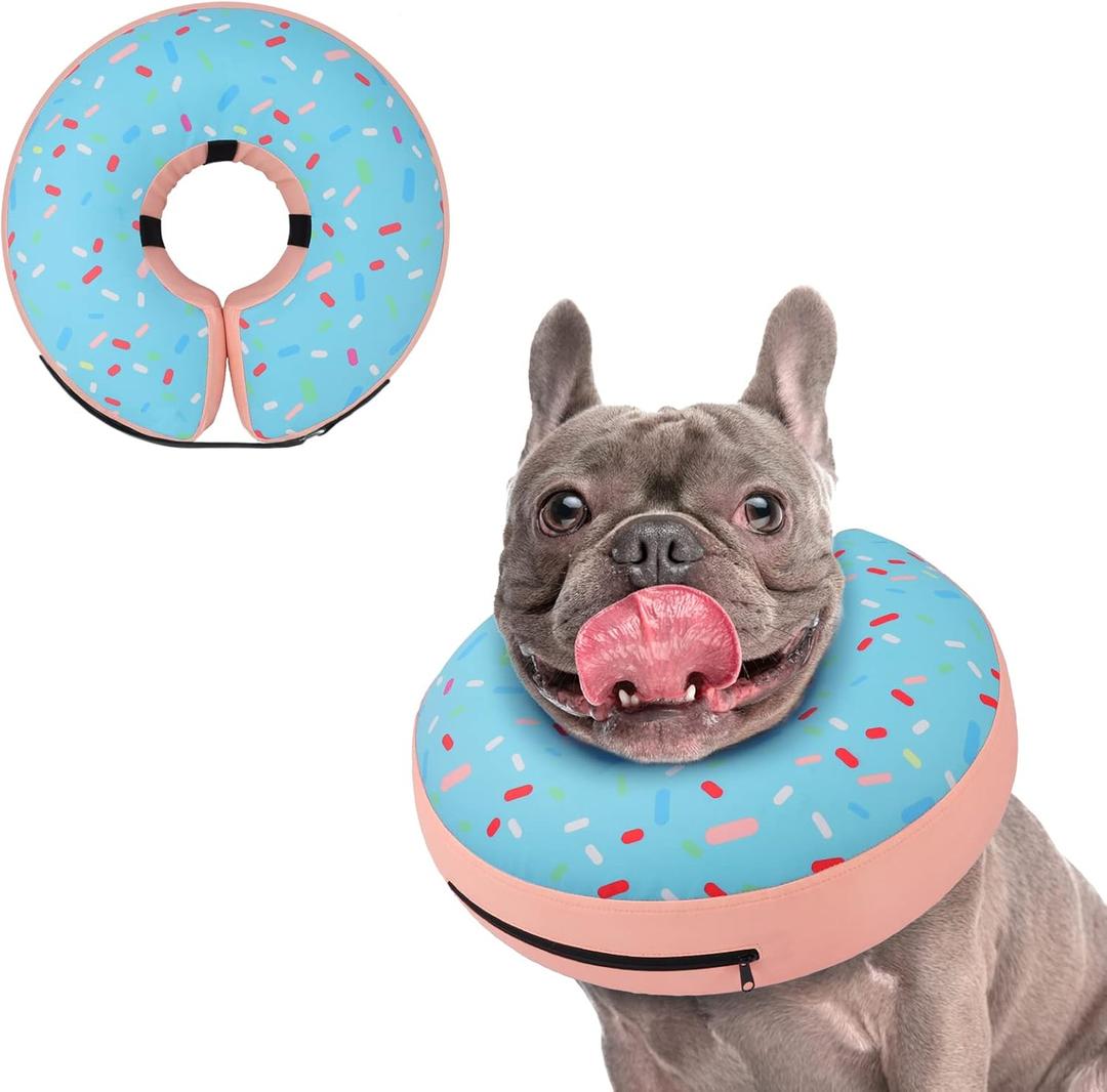 Supet Inflatable Dog Cone Collar Alternative After Surgery, Doggie Neck Donut Collar Recovery ECollar for Post Surgery, Soft Dog Cone for Small Medium Puppies Cats (S(Neck 7"-9.5"))