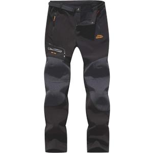 BenBoy Men's Snow Ski Outdoor Waterproof Windproof Fleece Cargo Hiking Pants (Large, Black)
