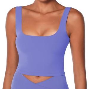 Sunzel Women's Double Lined Tank Top, Sleeveless Square Neck Crop Top, Yoga & Fitness Fitted Workout Casual Activewear Shirt Periwinkle Medium