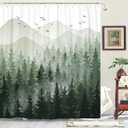 Accnicc Green Misty Forest Shower Curtain Ombre Sage Green White Mountain Pine Tree Waterproof Fabric Shower Curtains for Bathroom Nature Woodland Decorative Modern Bath Curtain Decor 72x72 Inches