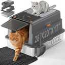 XXXXL Stainless Steel Litter Box with Lid,28.0" L 20" W 17" H Extra Large High Sided Cat Litter Box for Multi -Cats,Enclosed Metal Litter Box with Cat Scratcher and Scoop,Dark Gray