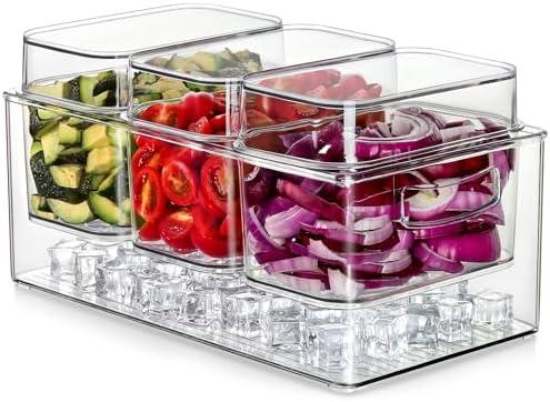 Hudgan Large Taco Bar Serving Set for Party with 3 Containers(50 Oz), Mimosa Bar Accessories with Separate Lids, Chilled Condiment Caddy Organizer for Salad, Fruit, Party Garnish