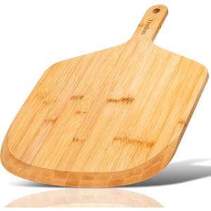 12 Inch Bamboo Pizza Peel Premium Wooden Pizza Board Paddle with Handle for Baking, Serving & Cutting Use for Pizza, Bread, Pastries, Dough, Easy Grip