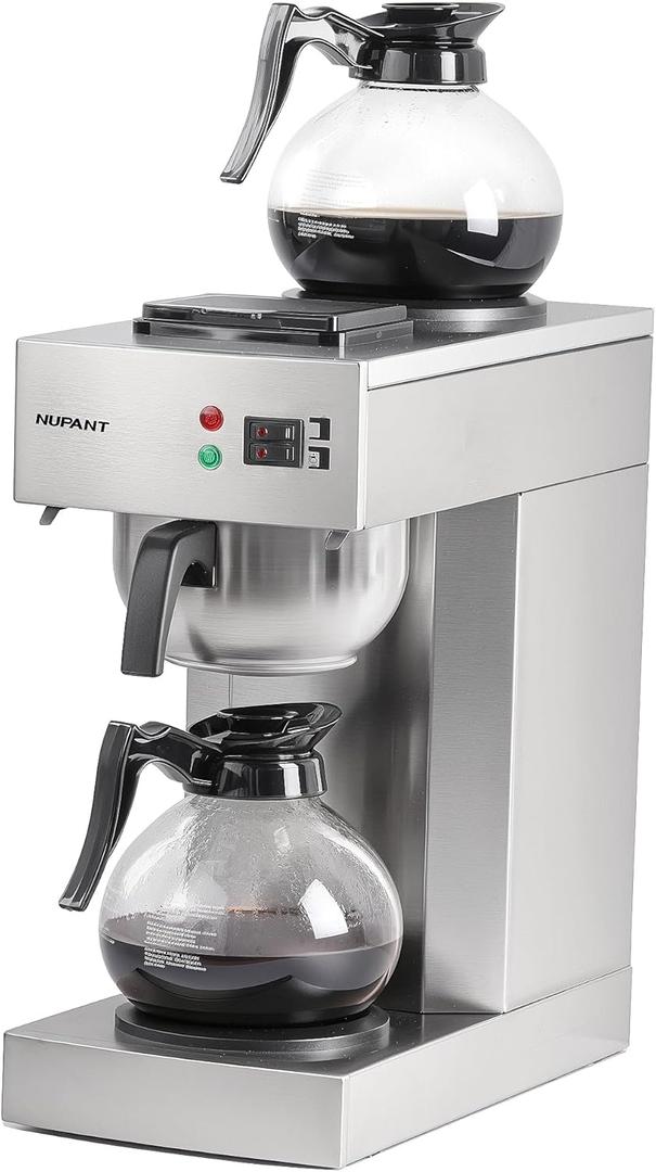 12-Cup Coffee Maker 1.8L Commercial Drip Coffee Maker Pour Over Coffee Machines with 2 Glass Carafes and 2 Warmers Plate Stainless Steel Coffee Brewer for Cofe Bar and Restaurant