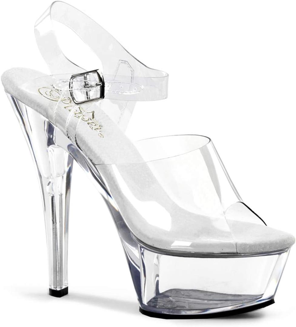 Pleaser Women's Kiss-208 Ankle-Strap Sandal (Clear/Clear), 8