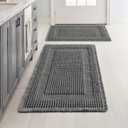 Set of 2 Waffle Bathroom Rugs, Boho Bath Rug Super Absorbent, Non Slip Washable Ultra Soft Rubber Backed Shower Bath Mats for Floor, Tub, Shower, Looped Design, Dark Grey, 17"x24"+18"x30"