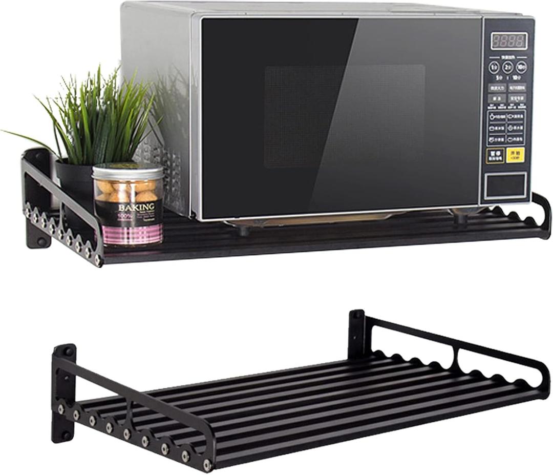 Microwave Oven Rack, 23.58x15.52 Shelf for Microwave Wall Mount, Wall-Mounted Electric Oven Holder Shelf Kitchen Wall Pot Pan Rack Weight Bearing 80 lbs for Electric Oven Microwave (Black)