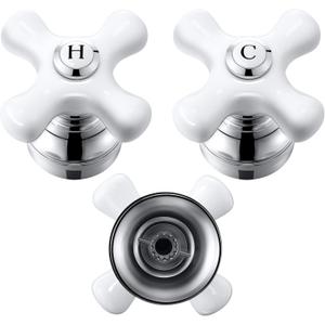 Enhon 2 Pcs Handle Set, Cross Arm Handle Compatible with Price Pfister Shower Valve, Hot and Cold, Fits 12 Point Broach Stem, Chrome Finish White