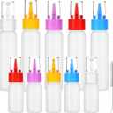 3 x 10 Pack Squeeze Bottles Kit with Cleaning Brush - 1oz & 2oz Food Cookie Decorating Supplies for Icing, Sauces, Crafts, Leakproof Design, 5 Colored Caps, Dishwasher Safe