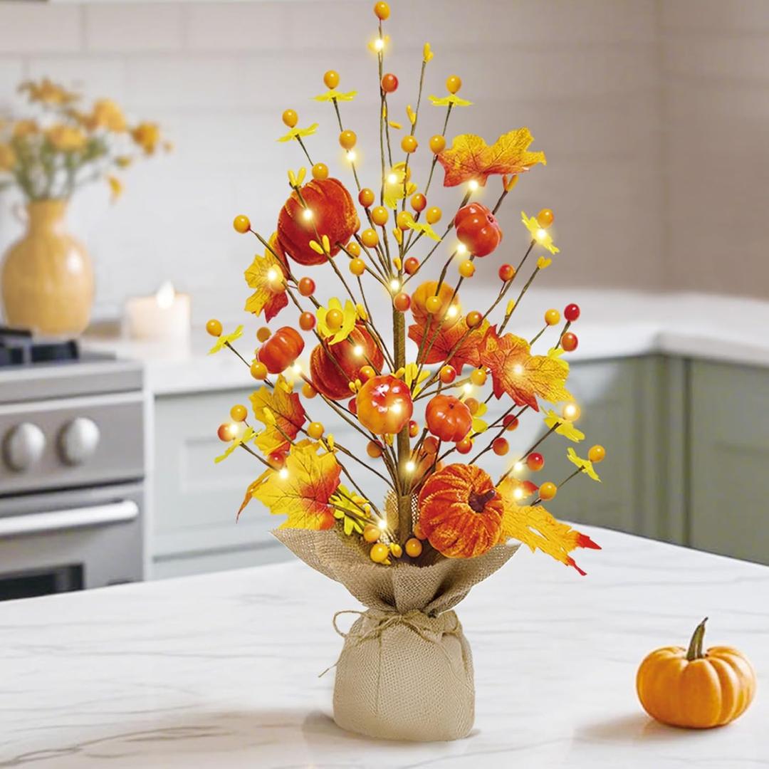 Fall Decorations for Home 18 Inch Fall Tree, Fall Decor Fake Pumpkin Berry Maple Leaves Table Centerpieces, Autumn Harvest Home Decor Indoor for Party Halloween Thanksgiving
