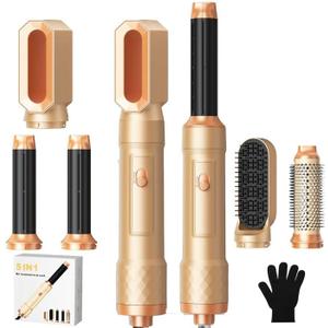 5 in ONE Blow Dryer Brush, Curling Wand Hair Styling Tools Set, Ionic Hot Air Hair Dryer, Massage Oval Hair Dryer, Left&Right Hair Curlers 100-120V