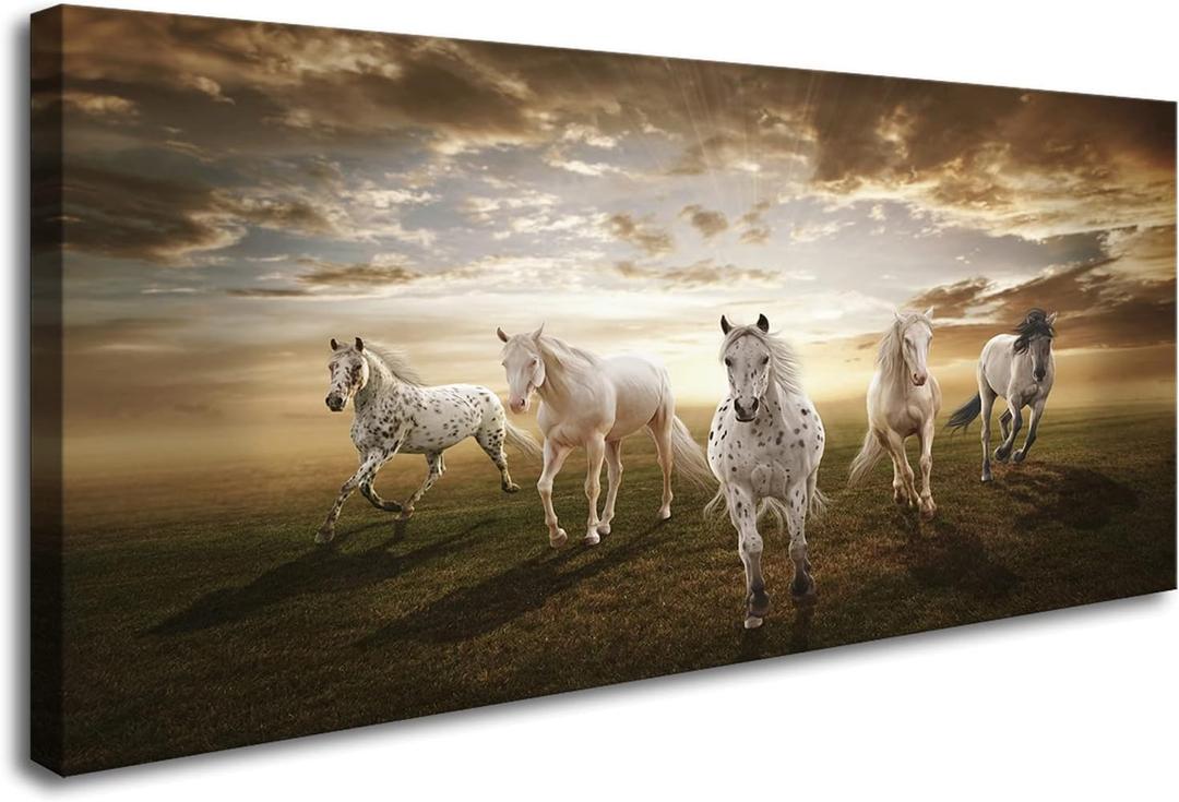XXMWallArt FC1975 Canvas Wall Art Horse Picture Canvas Prints Modern Decor Wall Art Painting Canvas Prints Fine Art for Living Room Bedroom Kitchen Home and Office Drawing Room Wall Decor (60L" x 30W", Horses)
