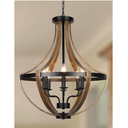 23.6" Large Farmhouse Chandeliers for Dining Room, 6-Light Adjustable Height Rustic Light fixtures for Kitchen Island Entryway Stairwell Breakfast Area, ‎Retro Wood Texture and Black Finish