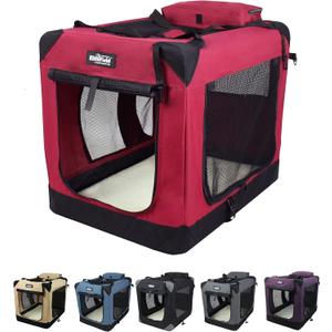 EliteField 3-Door Folding Soft Dog Crate with Carrying Bag and Fleece Bed Indoor & Outdoor Pet Home (20" L x 14" W x 14" H, Maroon)