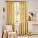 MISSTIAM Mustard Yellow Linen Window Curtain Panels with Grommets 52 inches Width 96 inches Length Set of 2, DIY Home Decor Drapes for Multiple Rooms