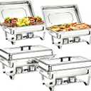 Chafing Dishes for Buffet 4 Pack, 9 Quart Stainless Steel Chafing Dish Buffet Set with Folding Frame, Food Warmers for Parties, Catering Supplies, Banquets, and Weddings