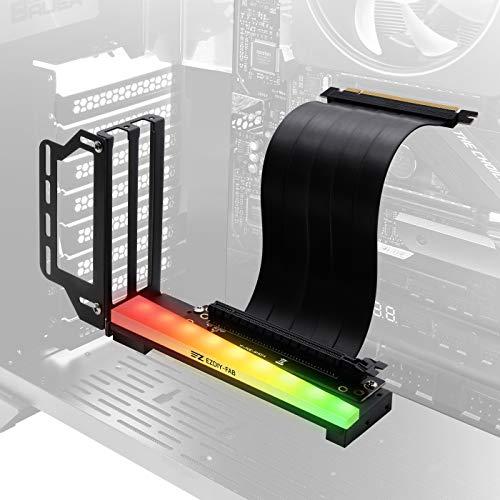 EZDIY-FAB Vertical Graphics Card Holder Bracket with ARGB 5V 3Pin LED,GPU Mount, Video Card VGA Support Kit with PCIE3.0 Riser Cable- Black