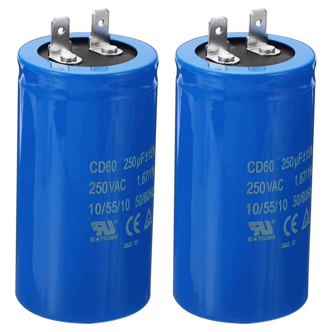PATIKIL CD60 Run Capacitor, 2 Pack 250uF/MFD 250VAC 15% Tolerance 50/60Hz Motor Starting Capacitor for Air Compressor Motor Starts Running