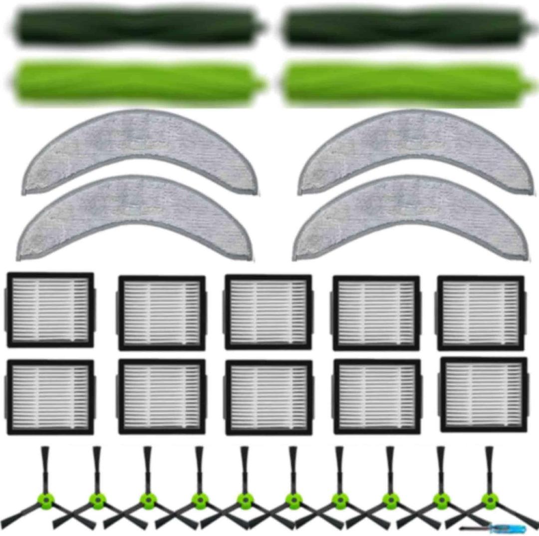 2 Set of Roller Brush & 10 Filters & 4 Mop Pads & 10 Side Brushes Replacement Parts Accessories Compatible with iRobot Roomba Combo J7 J7+ J9+ 10 Max Robot Vacuum Cleaner,