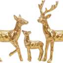 Lulu Home 3 PCS Christmas Tabletop Decorations, Resin Golden Reindeer Family Figurines with Diverse Postures, Xmas Holiday Winter Centerpieces Ornaments for Mantel Shelf Sill Decor(Family)