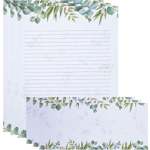 72 Pcs Leaf Theme Paper Stationery Set 36 Greenery Letterhead Paper with 36 Matching Envelope Leaves Lined Paper for Letter Elegant Letter Paper (Fresh Style,8.5 x 11 Inch, 9.5 x 4.13 Inch)