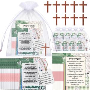 Soulchen 9 Sets Mini Prayer Quilt with Cross Inside, Christian Religious Gifts for Women, Vintage Pocket Scripture Quilt Squares Sympathy Gifts for Clergy Pastor Cancer Patient