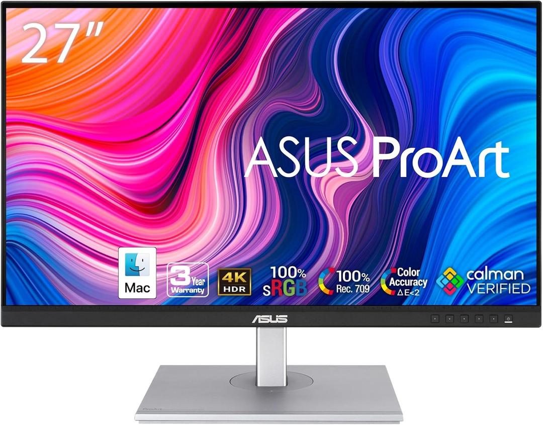 ASUS ProArt PA279CV 27 Inch 4K UHD USB-C Professional Monitor | Calman Verified, Delta E<2, USB-C PD 65W, USB Hub, IPS, Height Adjustable, 100% sRGB, Eye Care, HDMI, DisplayPort