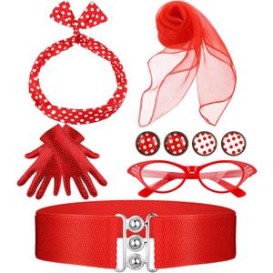 Newcotte 1950's Womens Costume Accessories Scarf Polka Dot Cat Eye glasses Bandana Tie Headband Earrings Gloves Waistband (Red) Newcotte 1950's Womens Costume Accessories Scarf Polka Dot Cat Eye glasses Bandana Tie Headband Earrings Gloves Waistband (Red)