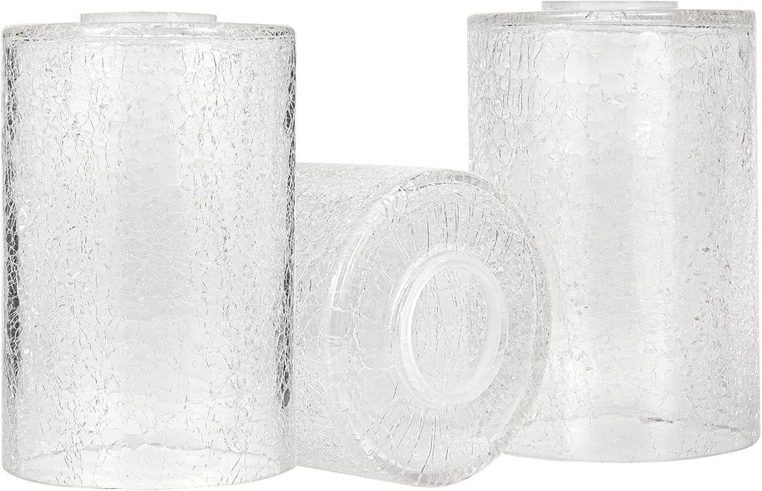 3 Pack Clear Crackle Glass Lamp Shade Replacement, 6-1/16" Tall, 1-5/8 Inch Fitter, Crackle Effect Cylinder Glass Lampshade Globe Cover