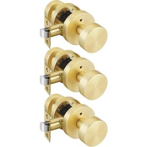Goldenwarm Gold Door Knobs Interior Privacy, Zinc Alloy Keyless Brushed Gold Door Knobs for Bedroom Bathroom, Heavy Duty Interior Door Knob - Adjustable & Reversible (3 Pack)