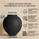 Large Blak Ceramic Vase - 11.8 Inch Large Black Round Vase, Rustic Farmhouse Vase for Home Decor, Dining Table, Shelf, Bedroom, Living Room, Kitchen, Office, Bathroom, Mantle, Centerpiece Décor