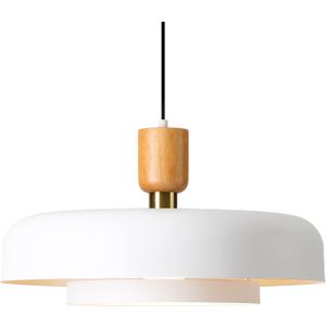 Modern Large Pendant Light 19.68 inch, 2 Tiers Matte White Shade, Natural Wood and Brass Accent, Mid Century Chandelier for Dining Room,Kitchen,Living Room