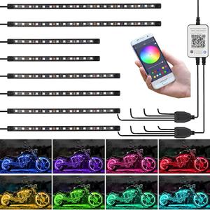 Kairiyard 8PCS Motorcycle Underglow LED Light Kit, App Control Multicolor Motorcycle LED Light Kit Music Sync RGB Strips Light Waterproof Compatible with Harley Davidson Honda Kawasaki Suzuki