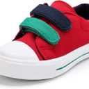 K KomForme Toddler Boys & Girls Shoes Kids Canvas Sneakers with Cartoon Dual Hook and Loops, Size 6 Toddler, Red