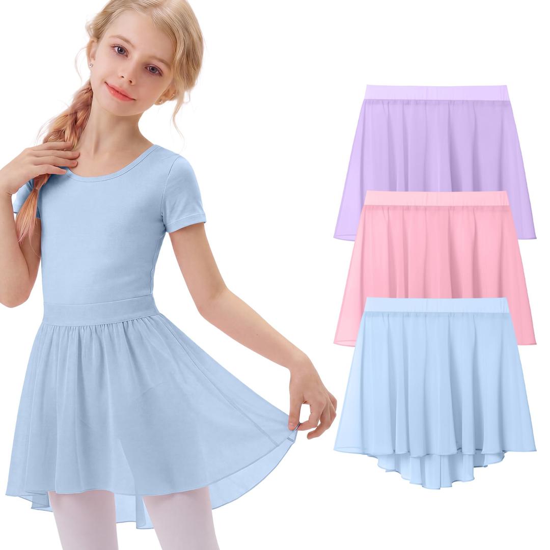 LessonZoo 3 Pack Girls' Ballet Skirts, 3-Color, 10-12 Years