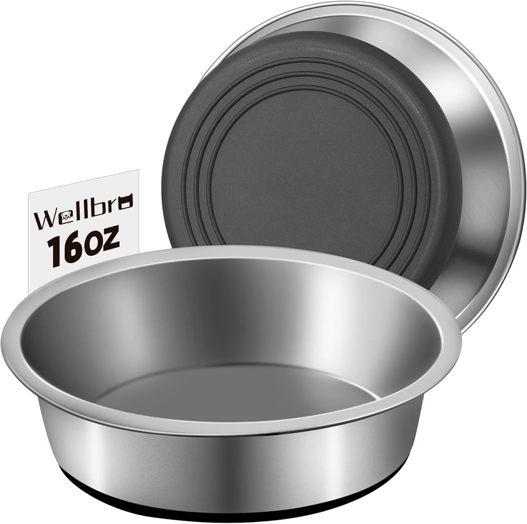 Stainless Steel Dog Bowls, Non Slip Dog Metal Bowls, 2 Pack Food and Water Pet Feeders Heavy Duty Dishwasher Safe (16oz, 2cup)