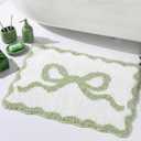 Tinideya Sage Green Bow Bathroom Rug 16 x 24 Scalloped Bow Bath Mat Non Slip Coquette Rug Cute Aesthetic Carpet Preppy Room Decor Microfiber Absorbent Bathroom Mat for Bathtub Shower Bedroom