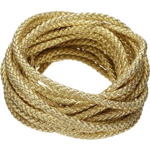 M METERXITY Round Braided Leather Cord, 5 Yards 5mm Six-Strand Faux Beading String Rope Bolo Tie 5 Meters Long for Jewelry Making/DIY Crafts, String Macrame Bracelet Thread [Gold]