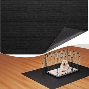 Dog Crate Mat, 46 in x 60 in Dog Playpen Mat Rubber Kennel Mat Extra Large Liner for Under Dog Crate Cages, Absorbent Urine, Puppy Pee Pad Reusable Washable Floor Protector Waterproof Non-Slip Black