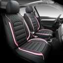 Quiln03 Leather Seat Cover 5 Seat Full, Universal Suitable for Most Cars, SUVs, Pickup Trucks, Airbag Compatible Car Seat Cushion Covers (Black&Pink)