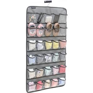 Hanging Baby Shoes Organizer Baby Headband Holder Closet Organizer for Baby Bow Socks Underwear with 30 Clear Pockets (GREY)