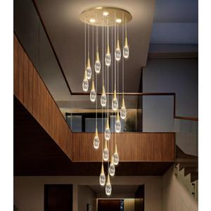 18-Lights 138 Inches Modern Chandelier LED Light Fixtures High Ceiling Long Light Chandelier for Entrance Foyer Dimmable Lights with Remote Living Room Ceiling Pendant Lighting Drop Lights Shine Gold