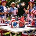 2 x 4th of July Decorations Patriotic Gnome Figurines, Set of 2 Resin Gnome Couple Statues, Red White and Blue Memorial Day Decor for Home Outdoor Garden Tiered Tray Shelf Mantel Desk Tabletop Centerpiece