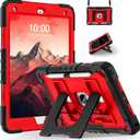 for iPad 9th/ 8th/ 7th Generation 10.2 Inch iPad Case 9th Generation with Pencil Holder, Heavy Duty Shockproof Cover for i Pad 9th/8th/7th Gen 2021/2020/ 2019 Cases, Black Red